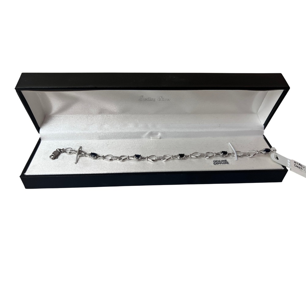 Sterling Silver Sapphire Bracelet Women 7.75" Blue New NWT Oval Link Gemstone